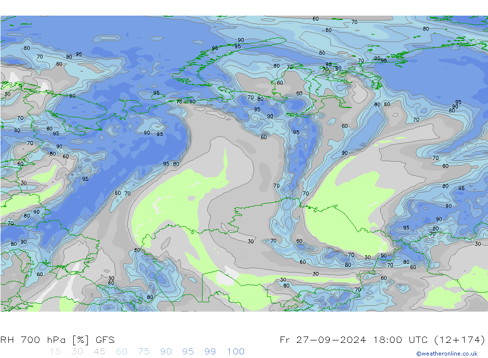 RH 700 hPa GFS Fr 27.09.2024 18 UTC