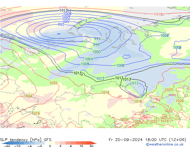 SLP tendency GFS Fr 20.09.2024 18 UTC