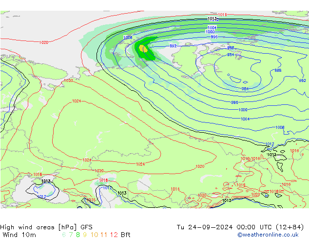 High wind areas GFS Tu 24.09.2024 00 UTC