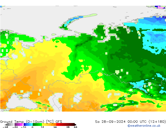 Temp. gruntu (0-10cm) GFS so. 28.09.2024 00 UTC