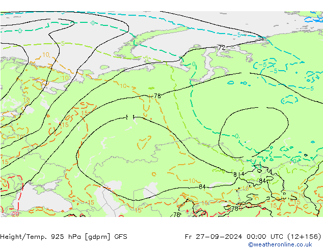 Height/Temp. 925 hPa GFS Fr 27.09.2024 00 UTC