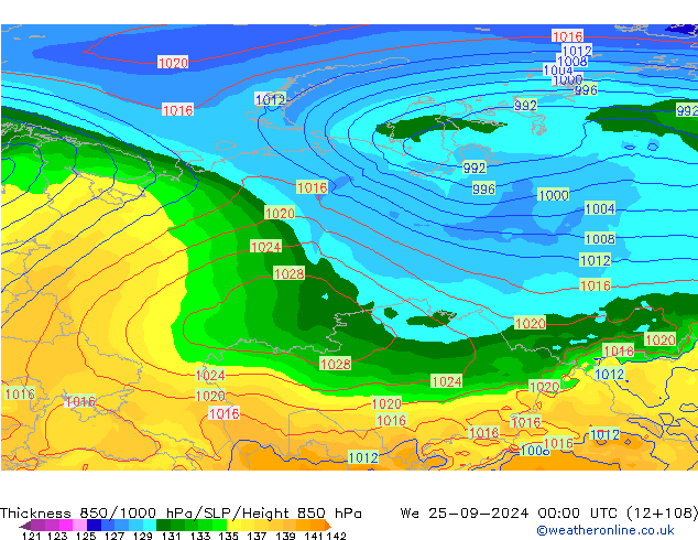 Thck 850-1000 hPa GFS We 25.09.2024 00 UTC