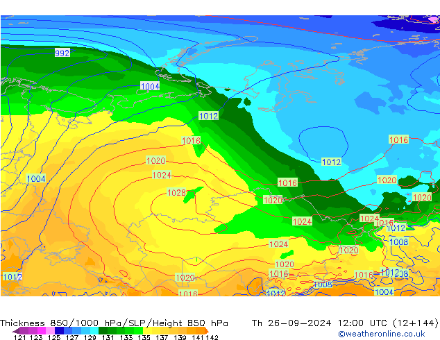 Thck 850-1000 hPa GFS  26.09.2024 12 UTC