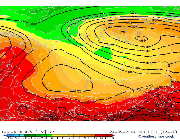 Theta-W 850hPa GFS Ter 24.09.2024 12 UTC