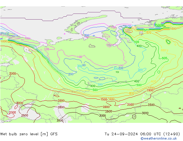 Theta-W Zero termico GFS mar 24.09.2024 06 UTC