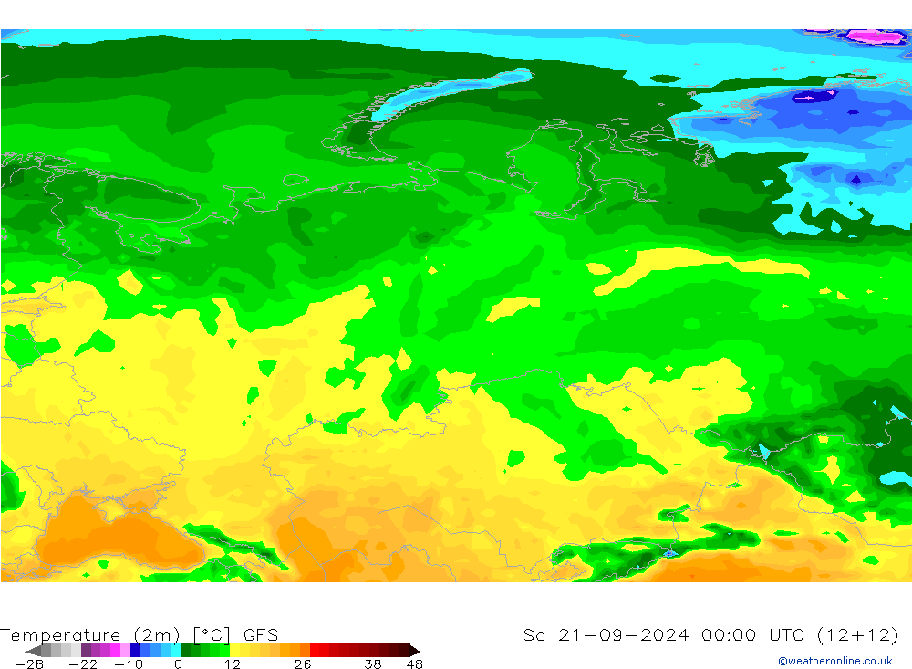 Temperaturkarte (2m) GFS Sa 21.09.2024 00 UTC