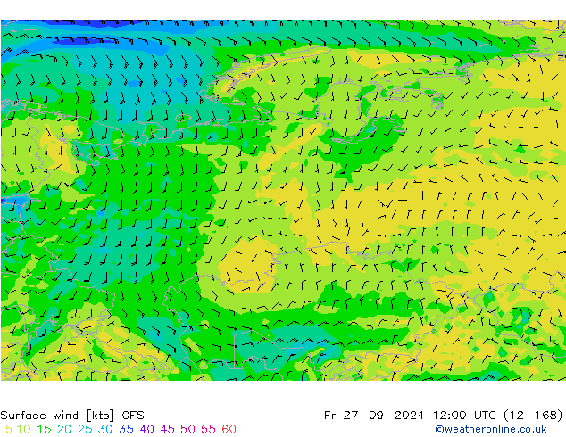 Surface wind GFS Pá 27.09.2024 12 UTC