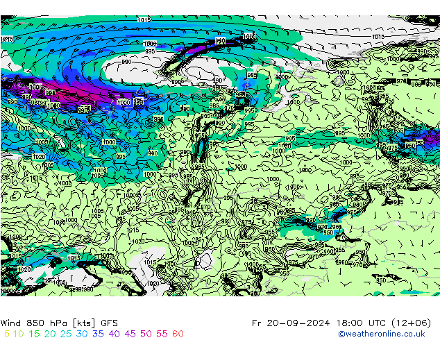 Wind 850 hPa GFS Fr 20.09.2024 18 UTC