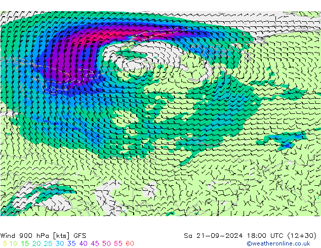 Wind 900 hPa GFS Sa 21.09.2024 18 UTC