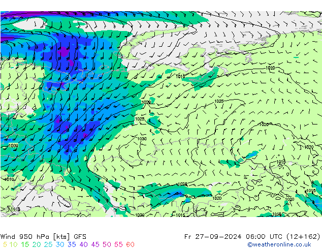 Wind 950 hPa GFS Fr 27.09.2024 06 UTC