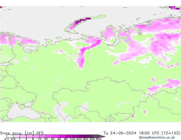 Snow accu. GFS mar 24.09.2024 18 UTC