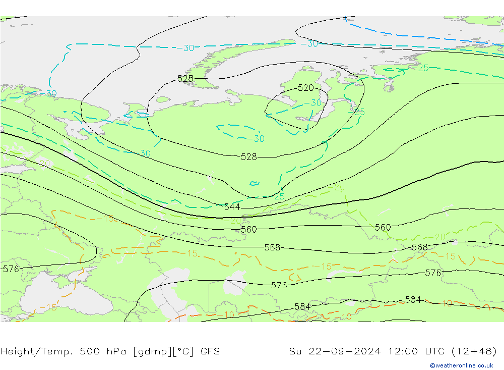 Z500/Yağmur (+YB)/Z850 GFS Paz 22.09.2024 12 UTC