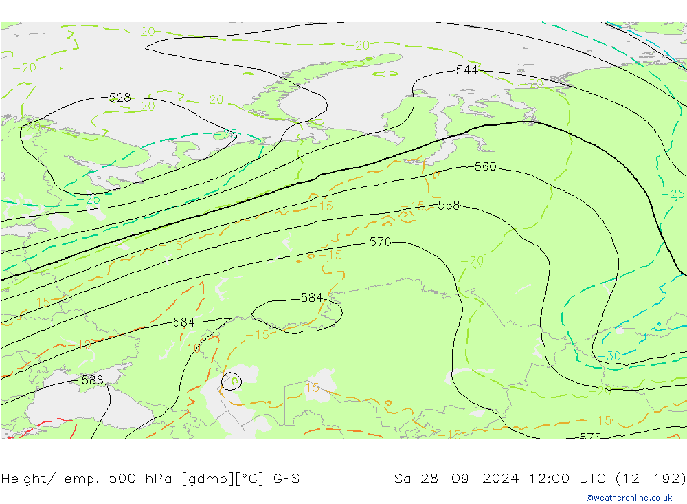 Height/Temp. 500 hPa GFS Sa 28.09.2024 12 UTC