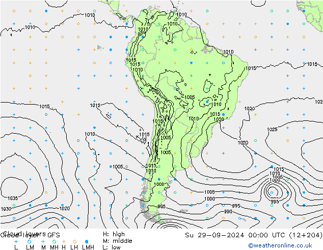 Cloud layer GFS Dom 29.09.2024 00 UTC