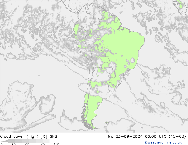 Cloud cover (high) GFS Mo 23.09.2024 00 UTC