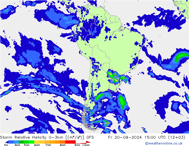 Storm Relative Helicity GFS pt. 20.09.2024 15 UTC