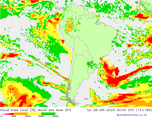 Cloud base (low) GFS Sáb 28.09.2024 00 UTC