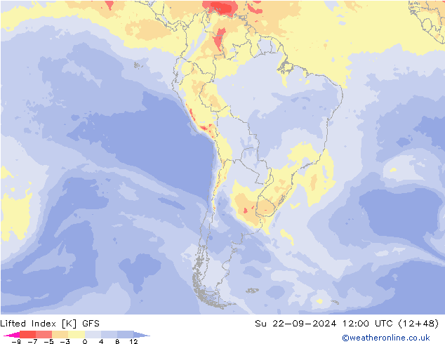 Lifted Index GFS zo 22.09.2024 12 UTC