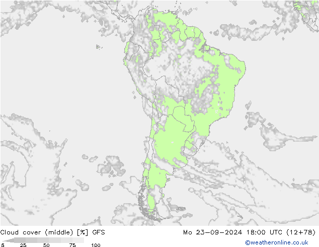 oblačnosti uprostřed GFS Po 23.09.2024 18 UTC