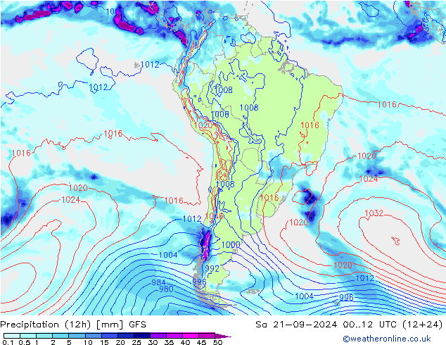 Précipitation (12h) GFS septembre 2024