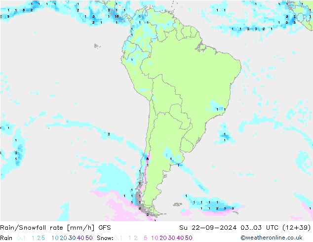 Rain/Snowfall rate GFS nie. 22.09.2024 03 UTC