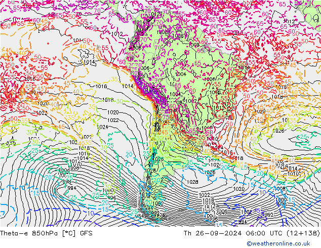 Theta-e 850hPa GFS Per 26.09.2024 06 UTC