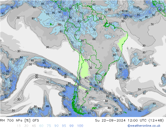 RH 700 hPa GFS  22.09.2024 12 UTC