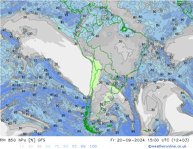 RH 850 гПа GFS пт 20.09.2024 15 UTC