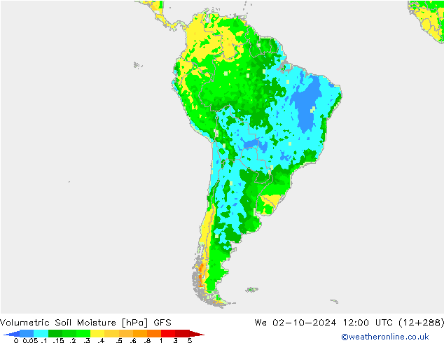 Volumetric Soil Moisture GFS mié 02.10.2024 12 UTC