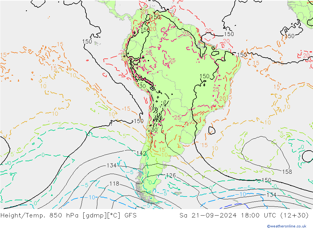 Height/Temp. 850 hPa GFS Sa 21.09.2024 18 UTC