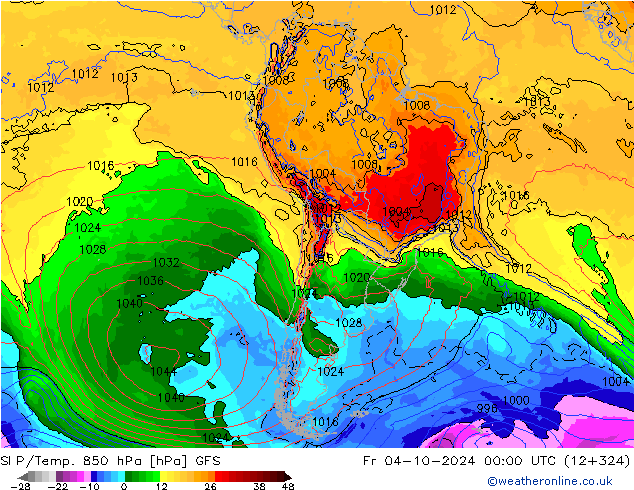 SLP/Temp. 850 hPa GFS Fr 04.10.2024 00 UTC