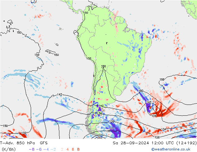 T-Adv. 850 hPa GFS so. 28.09.2024 12 UTC