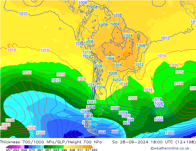 700-1000 hPa Kalınlığı GFS Cts 28.09.2024 18 UTC