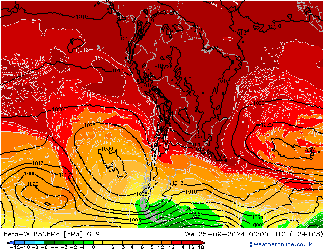 Theta-W 850hPa GFS mié 25.09.2024 00 UTC