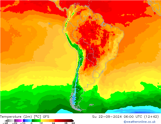 Temperature (2m) GFS Su 22.09.2024 06 UTC