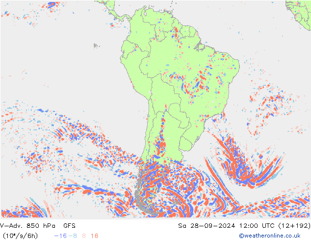 V-Adv. 850 hPa GFS Sa 28.09.2024 12 UTC