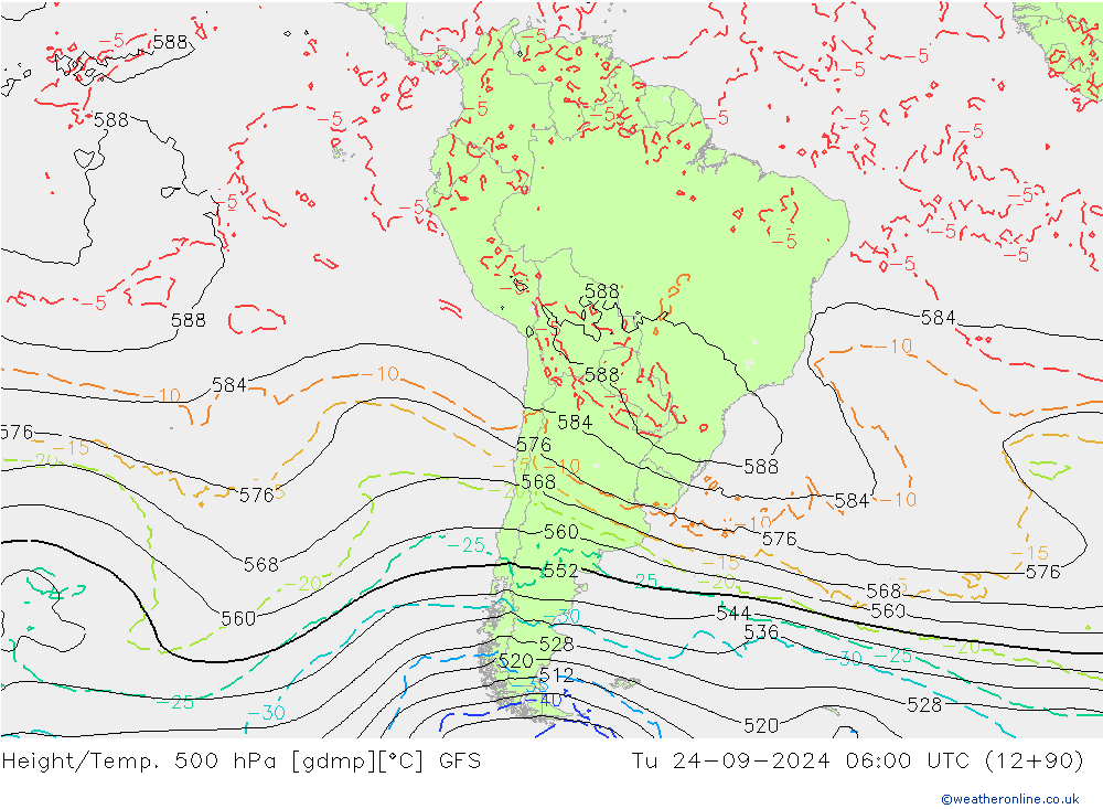 Z500/Rain (+SLP)/Z850 GFS вт 24.09.2024 06 UTC