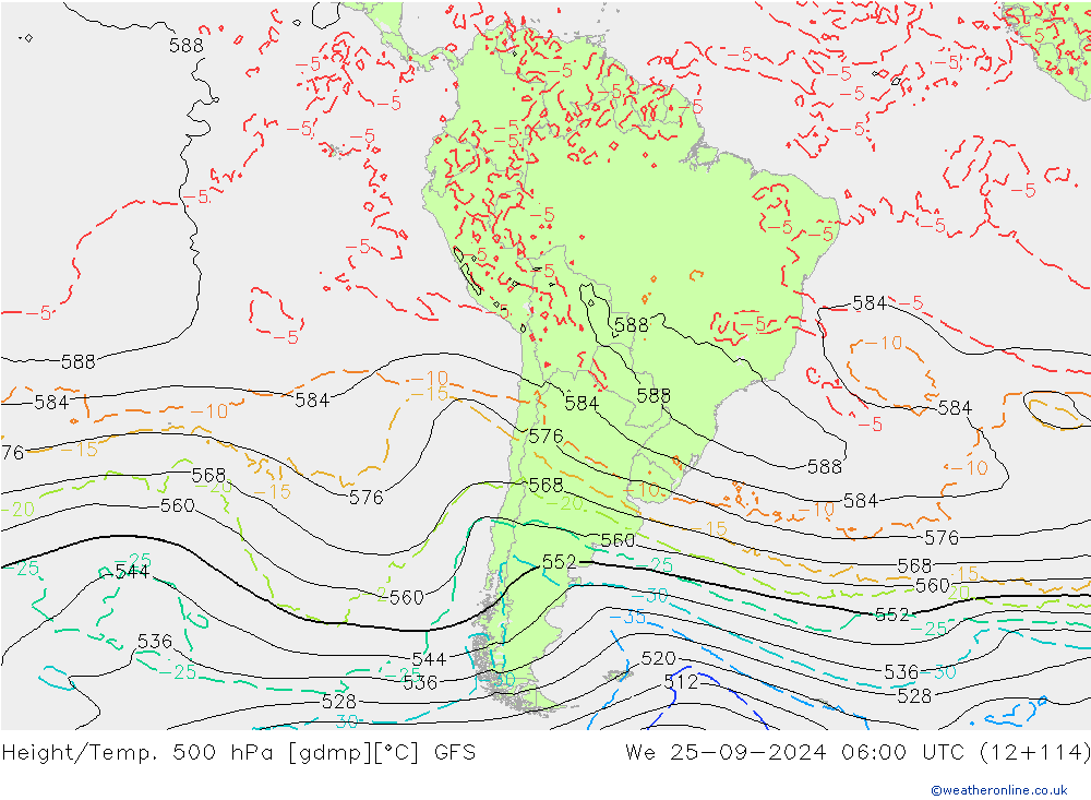 Z500/Rain (+SLP)/Z850 GFS  25.09.2024 06 UTC