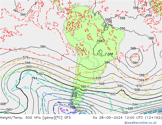 Z500/Rain (+SLP)/Z850 GFS sam 28.09.2024 12 UTC