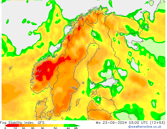 Fog Stability Index GFS пн 23.09.2024 03 UTC