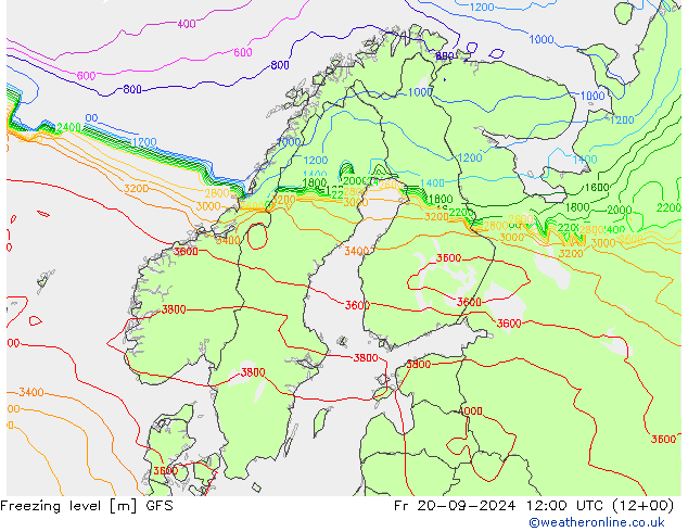 Freezing level GFS Pá 20.09.2024 12 UTC