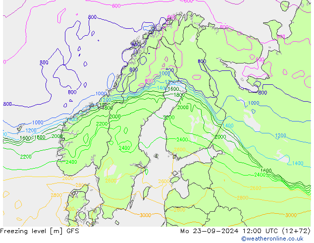 Freezing level GFS Mo 23.09.2024 12 UTC