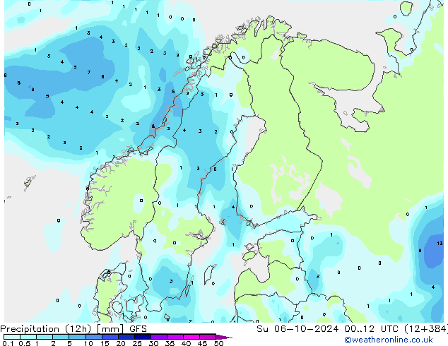 Precipitation (12h) GFS Su 06.10.2024 12 UTC