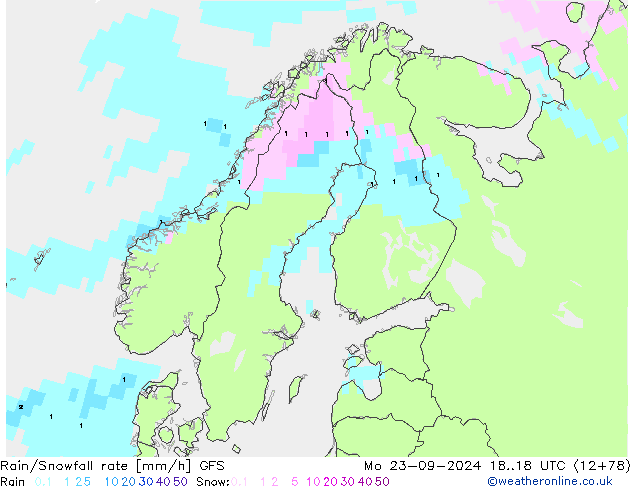 Rain/Snowfall rate GFS пн 23.09.2024 18 UTC