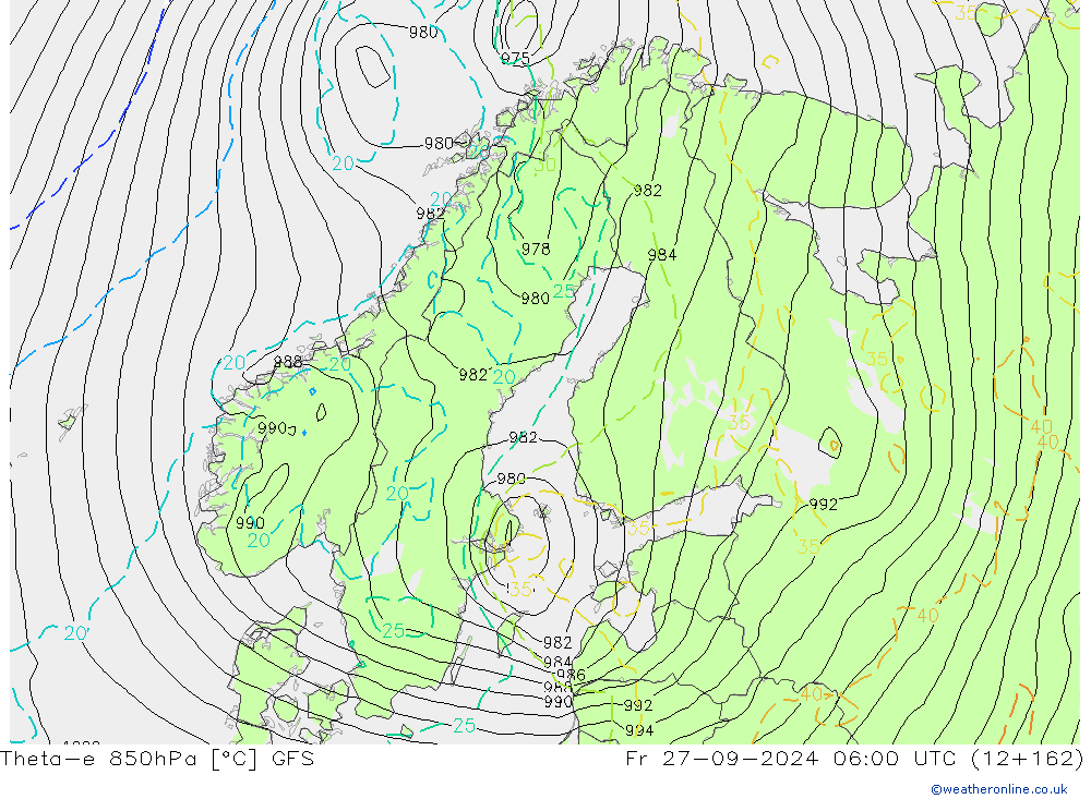 Theta-e 850hPa GFS ven 27.09.2024 06 UTC