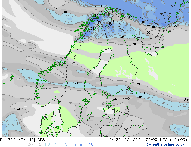 Humedad rel. 700hPa GFS vie 20.09.2024 21 UTC