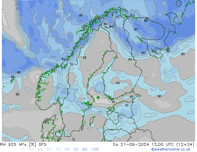 RH 925 hPa GFS Sáb 21.09.2024 12 UTC