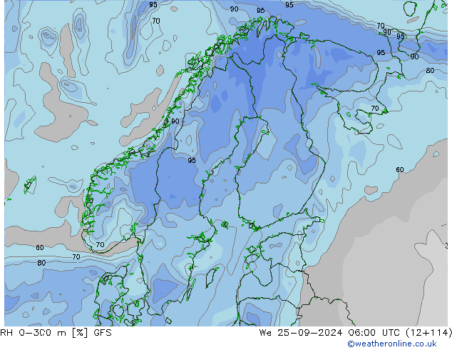 RH 0-300 m GFS We 25.09.2024 06 UTC