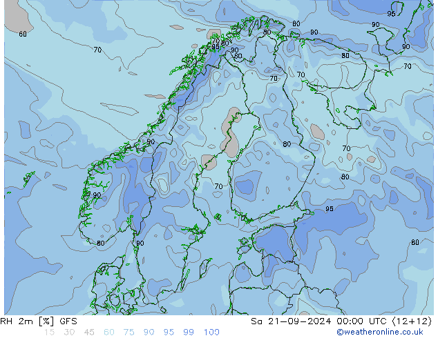 Humidité rel. 2m GFS sam 21.09.2024 00 UTC