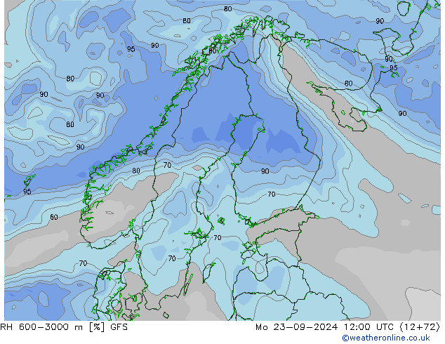 RH 600-3000 m GFS Mo 23.09.2024 12 UTC